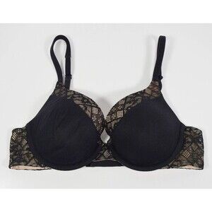Victoria Secret Body Perfect Shape Black Underwire Padded Bra Sz 34B